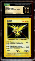 CGC 10 PRISTINE Zapdos 16102 HOLO RARE Base Set Pokemon Card 025