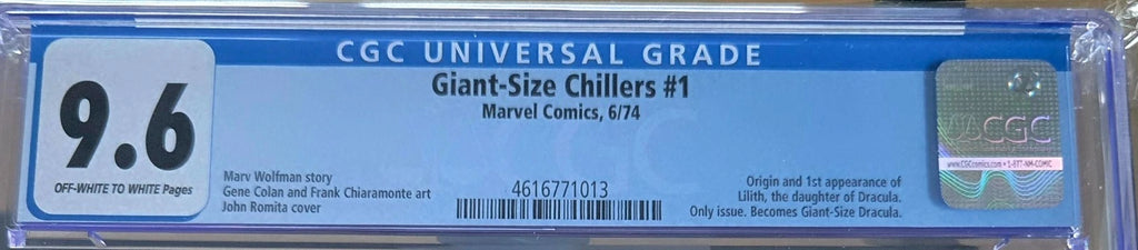 Giant-Size Chillers #1, Marvel Comics 1974 CGC 9.6 Origin, 1st appearance Lilith